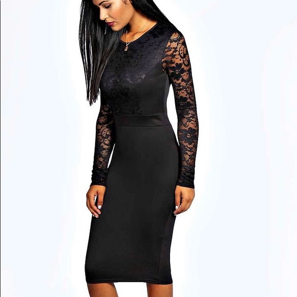 boohoo long sleeve midi dress
